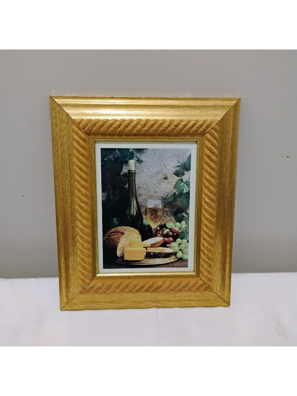 Gold-Tone Wooden Frame With Wine and Cheese Still Life Art Print 10x12" Gallery